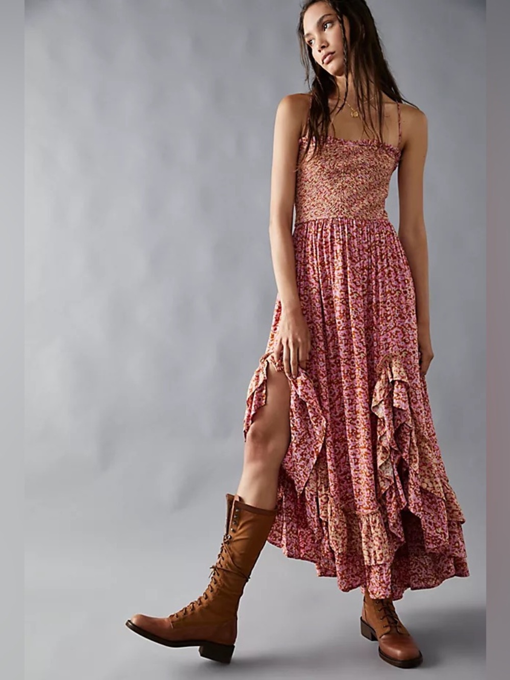 Free People One I Love Printed Maxi Dress Caramel Combo - Size Small